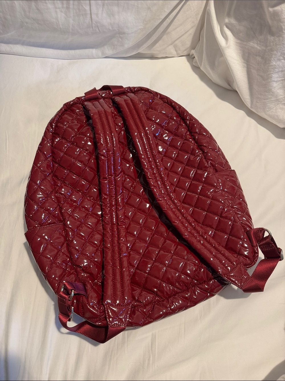 MZ WALLACE BACKPACK—Quilted “Cranberry Lacquer” with leather details - Picture 3 of 16